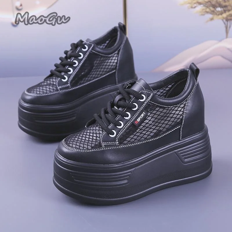 Tenis De Mujer Women's Mesh Platform Sneakers Breathable Lace-Up Hidden Wedge Shoes High Heel Chunky Casual Summer Кроссовки - view 4