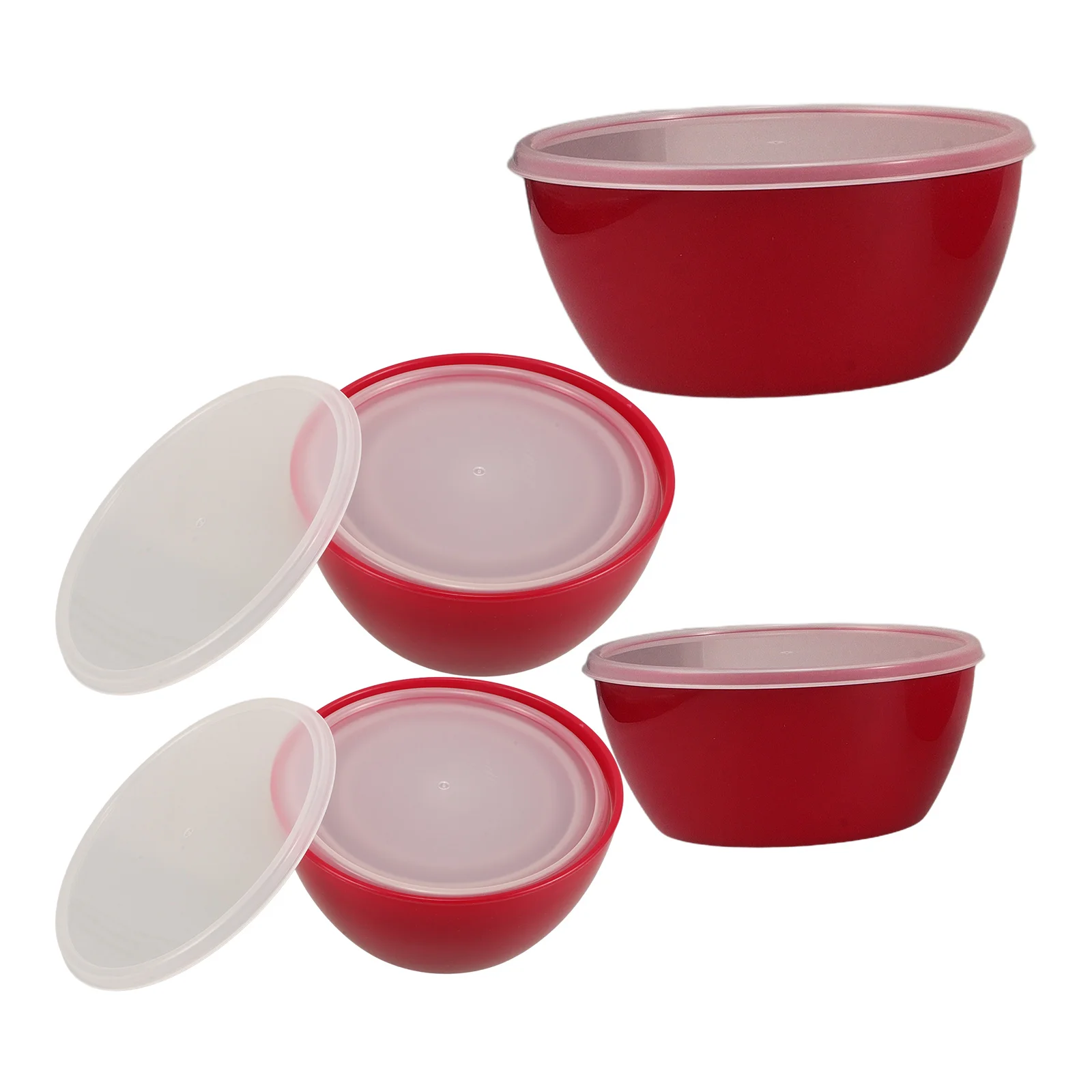 

4pcs Fresh Storage Bowls Large Mixing Lid Plastic Red Pp Containers Fruit Vegetable Snack Chip Dish Produce Nesting Prep