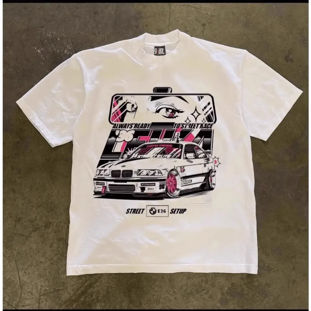 Sports car Printed Men's T-Shirt Cotton Casual O-Neck Retro car Short Sleeve Women‘s Streetwear Oversize Vintage style Tees Tops