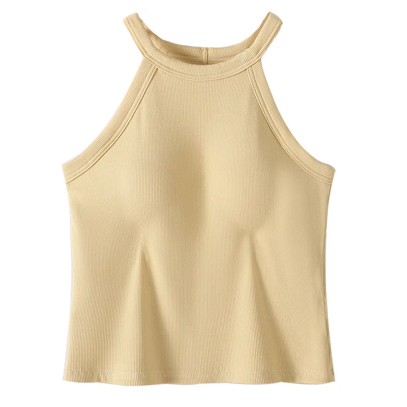 Womens Cotton Camis With Cups Solid color Female Slim Sleeveless Casual Vest Solid Color Crop Lower Cut Top For Ladies