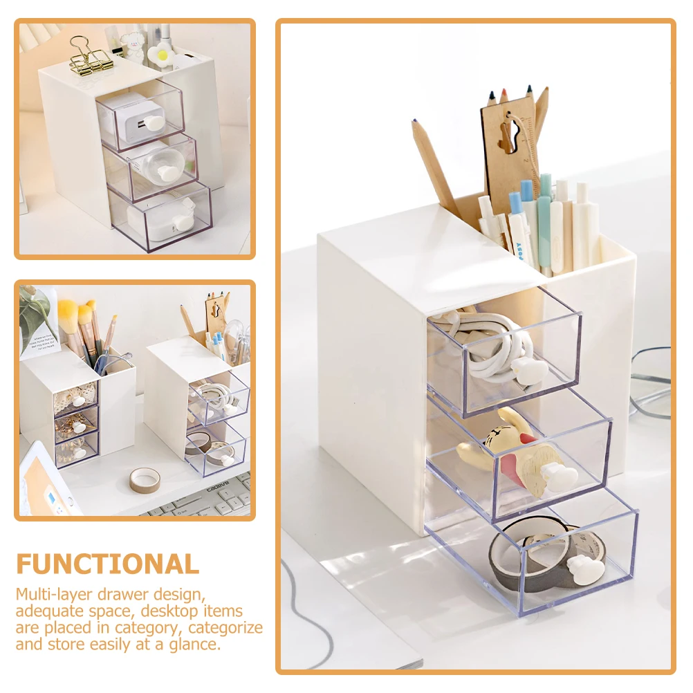 

Multifunctional Storage Desk ganizer White 3 Layers Drawer Pen Holder Office Tabletop Storage Case Stationery Container