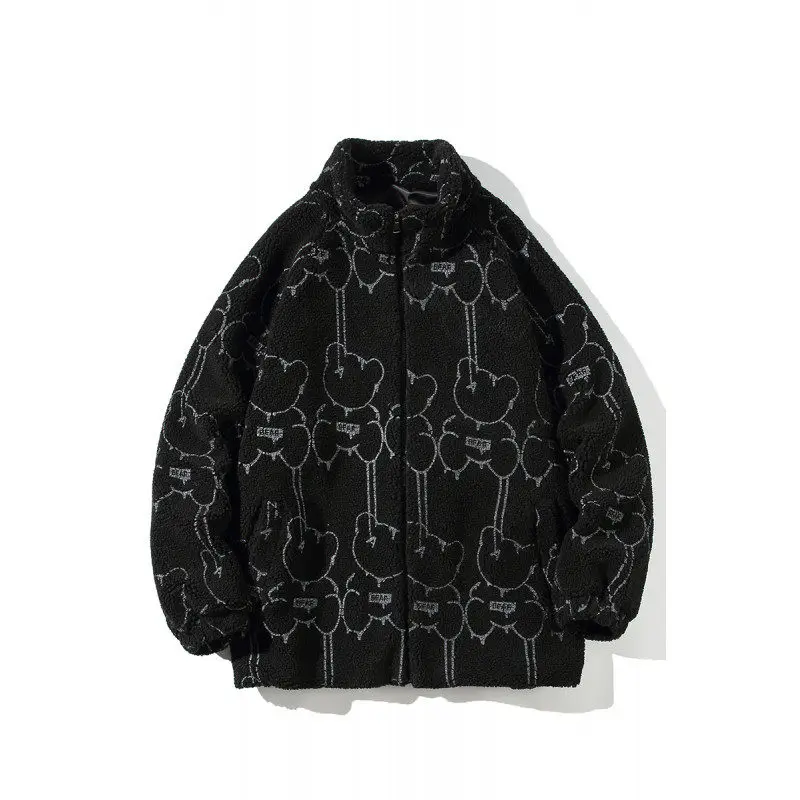 سترة قطنية أنيقة من فرو الخروف بتصميم عصري فضفاض على الطراز الهونغ كونغي والأمريكي للشتاء دافئة وسميكة بأكمام طويلة