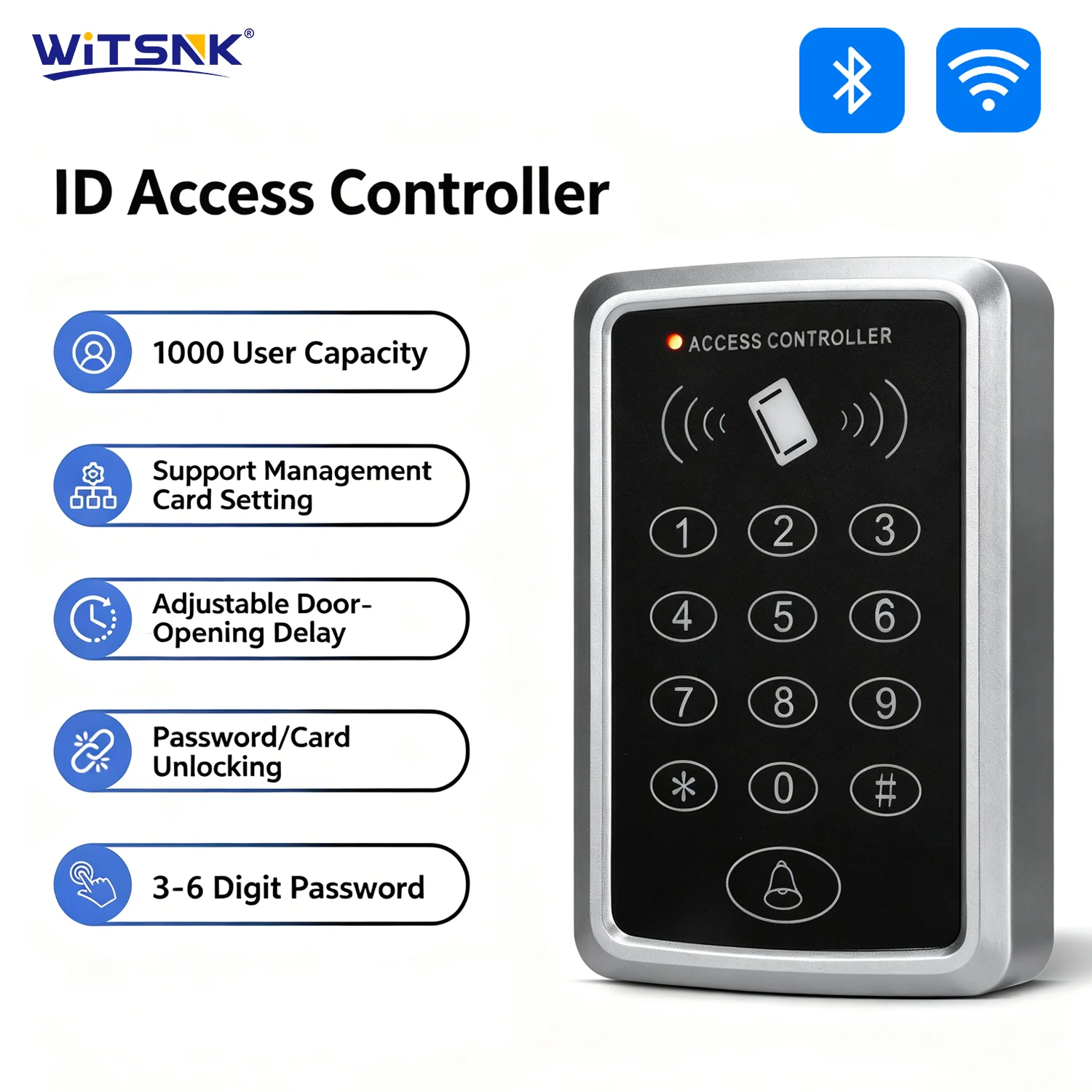 

Bluetooth Smart Access Controller with WeChat Mini Program Management 1000 Users ID Card Password Keypad Door Entry System