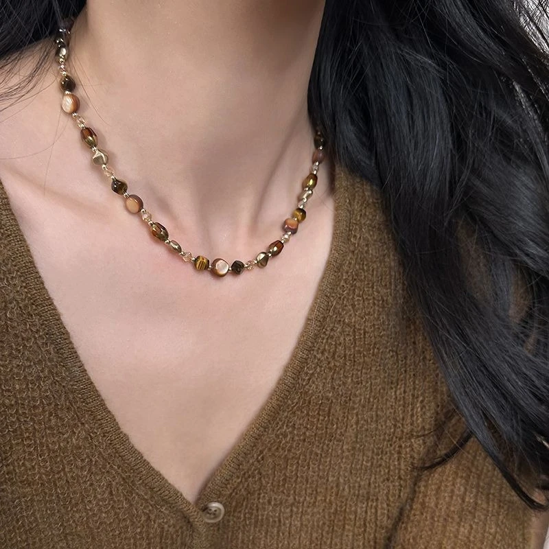Necklace Brown Pearl Beaded Caramel Premium Elegant Women New Autumn Winter Sweater Chain Daily Party Travel Gift