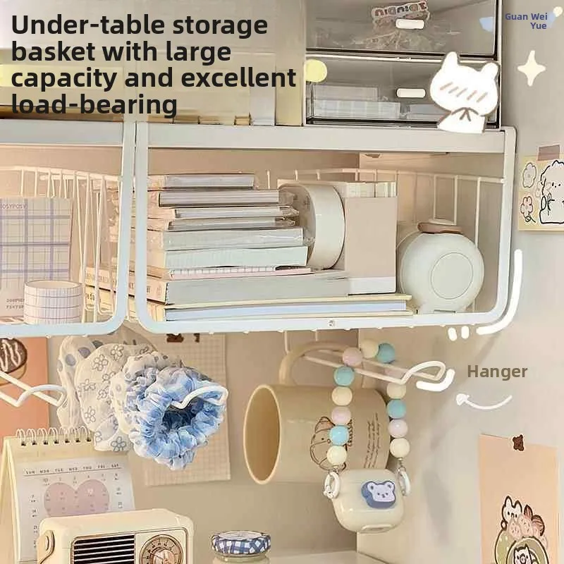 

Student Desk underneath Storage Rack Dormitory Essential Iron Art Book Storage Hook Style Basket Simple Wall Mounted Shelf