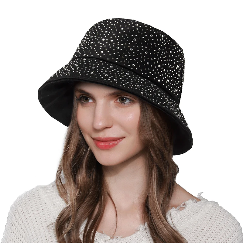 New Summer Y2k Bucket Hat Women Fashion Rhinestones Cap For Ladies Visor Cotton Panama Hats Casual Spring Autumn Fisherman Caps