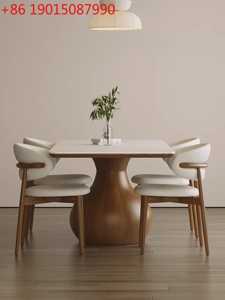 

Nordic Solid Wood Dining Tables and Chairs Set Small Apartment Dining Table Walnut White Wax Wood Stone Plate Dining Table