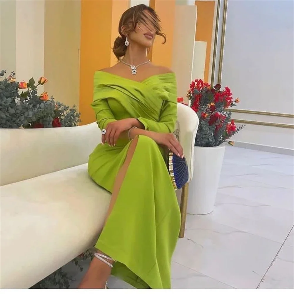 Customized Off The Shoulder Slit Split Women Yipeisha Satin Formal Occasion Evening Gown Arabic  Formal Dress Women Elegant