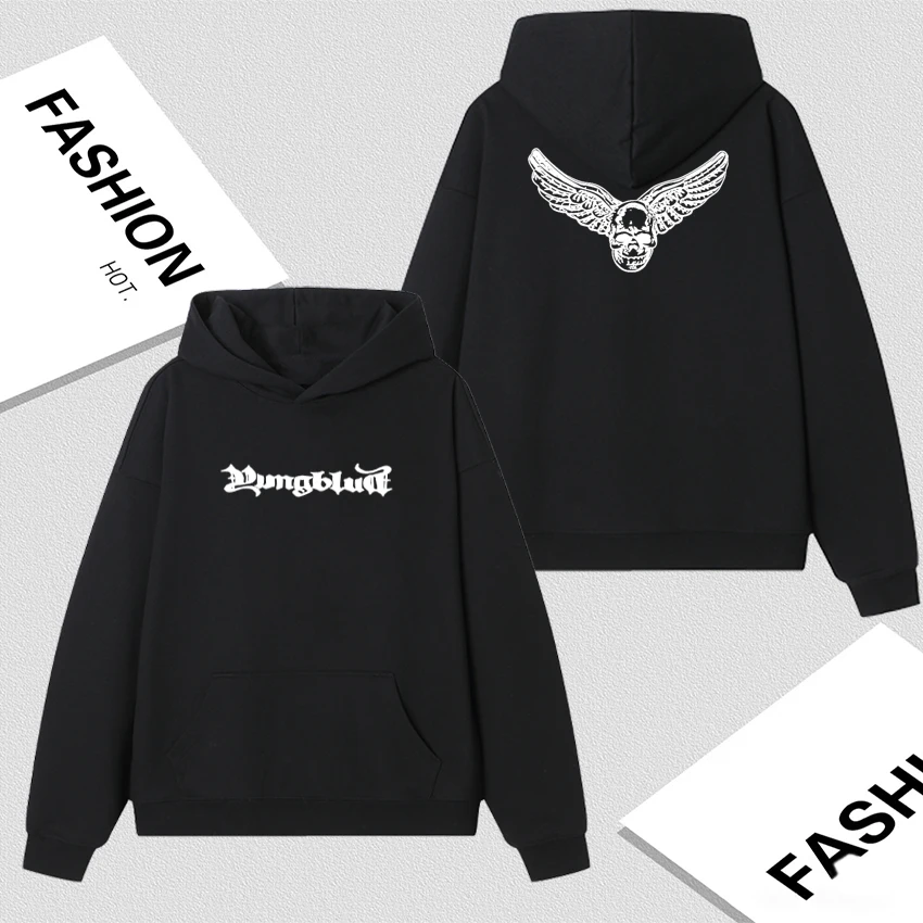 

YUNGBLUD Skeleton Graphic Print Hoodies Bodywarmer Casual Streetwear Vintage Sweatshirts Men Women Oversized Fleece Pullovers