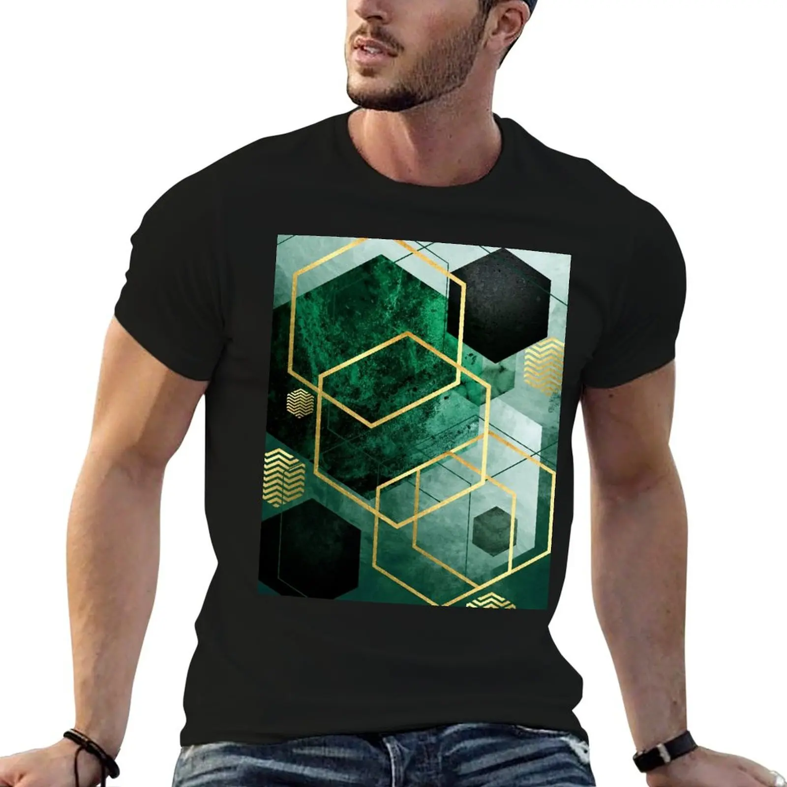 Emerald Green Geo T-Shirt Dry Fit Athletic Short Sleeve Shirt
