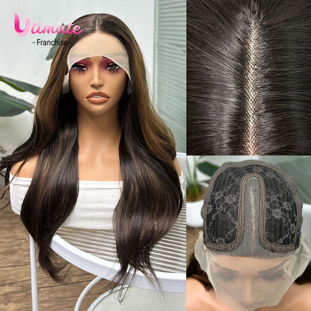 24  Synthetic Lace Front Wig T Lace 13x4 Transparet Synthetic Wig for Fashion Women Loose Wave Long Hair Wig Brown Highlight