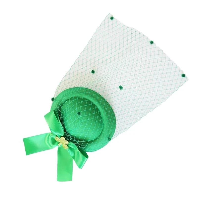 

Green Top Hat Hair Clip Face Mask Fascinator Hat For StPatricks Day Celebration 15UB