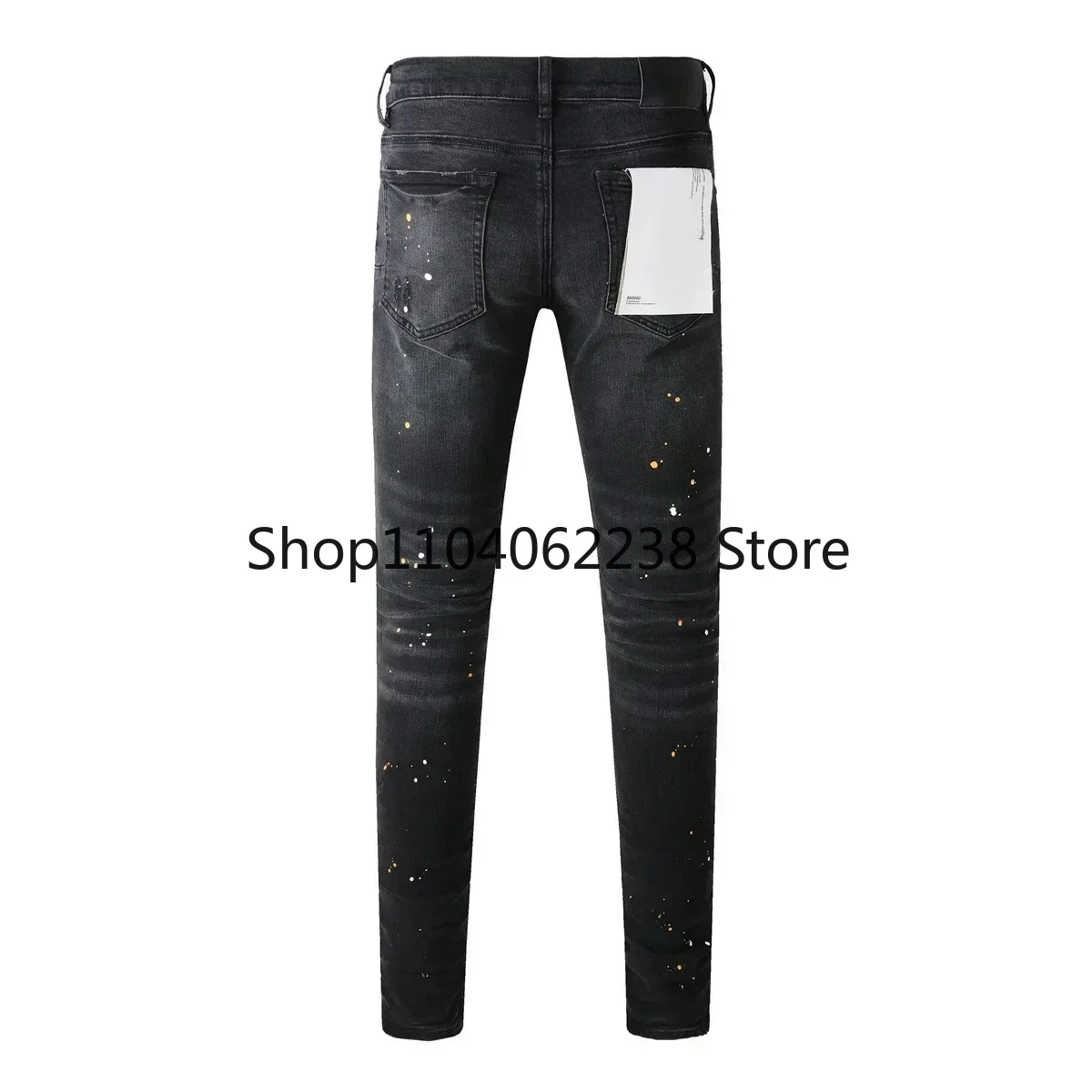 Fashion High quality Purples Jeans Men High Street Black brands Paint Dot Knife Cut Hole Repair Low Rise Skinny Denim Pants