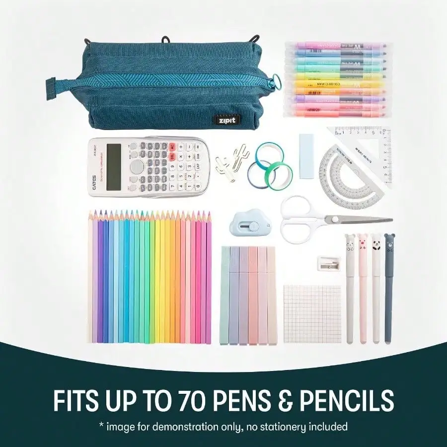 レニー ペンシル、大容量ジッパーポーチ、学校、文房具バッグ、ティーン、女の子、男の子、大人、ティール