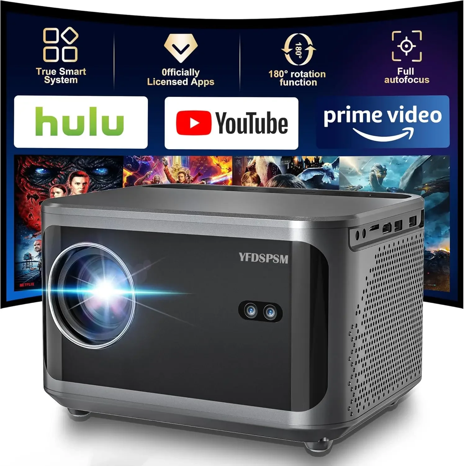

Native 1080P Projector with WiFi & Bluetooth, 4K Support Auto Focus & Keystone Portable Outdoor Video Projectors, Home Theater B