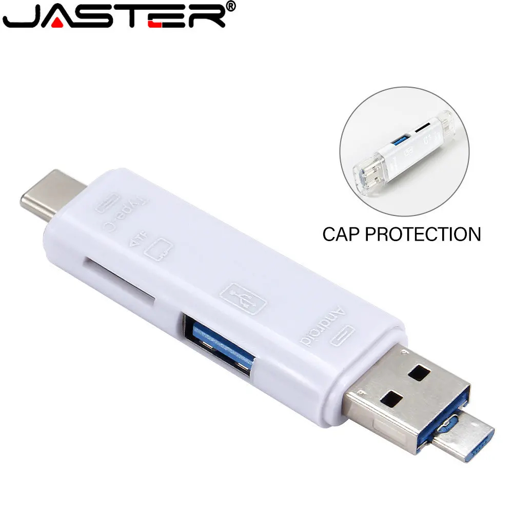 JASTER Type-C/Standard USB 3.0/Micro USB/TF Card Mini Card Reader nuovo lettore di schede multifunzione 5 in 1 White Stretch per PC Side