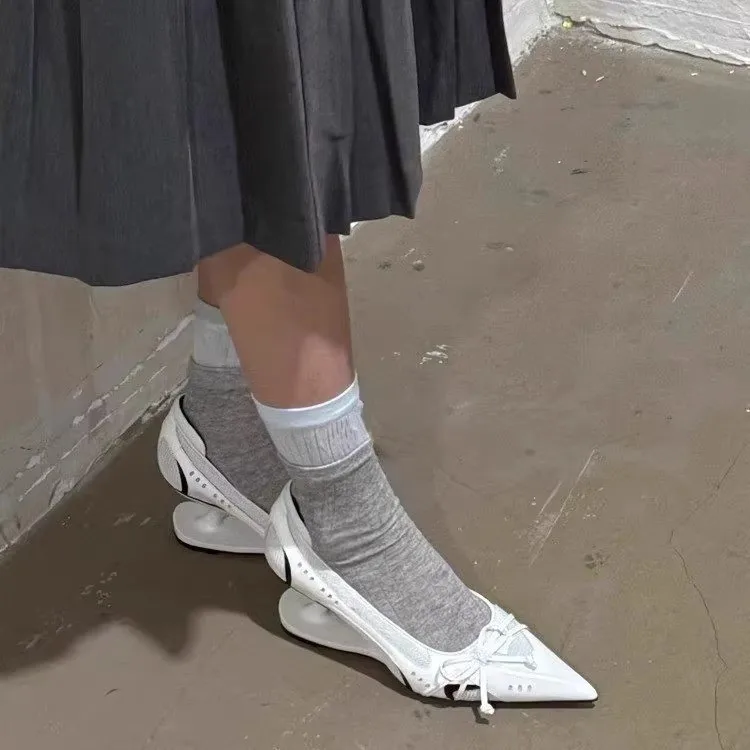 2026 Summer New Women's Pointed-Toe Pumps with Unique Floating Heel and Bow, Shallow-Cut Shoes with Niche Style