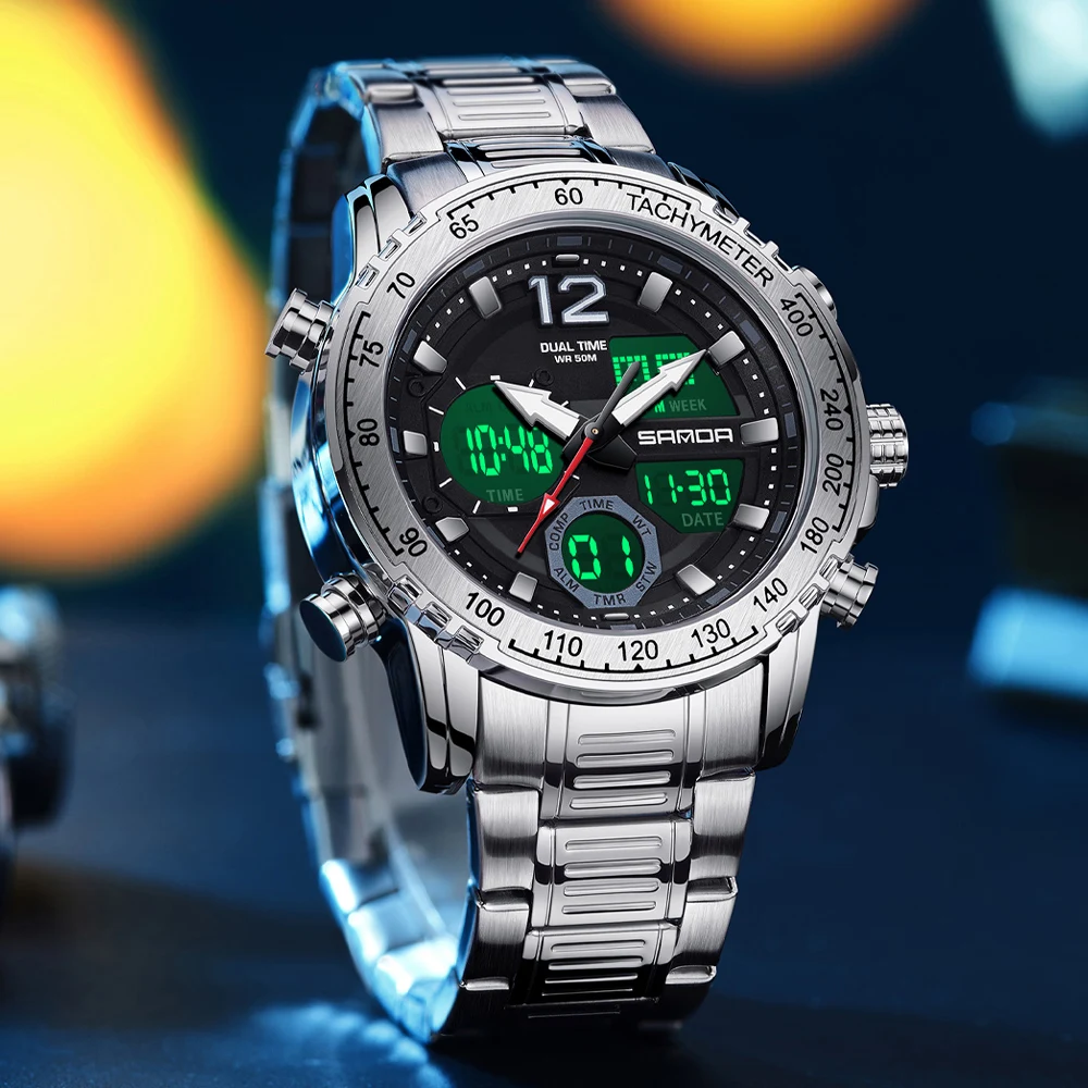 SANDA Top Brand Luxury Chronograph Men Watches Gold Steel Sport  Digital Analog Big Quartz Watch for Man relogio masculino