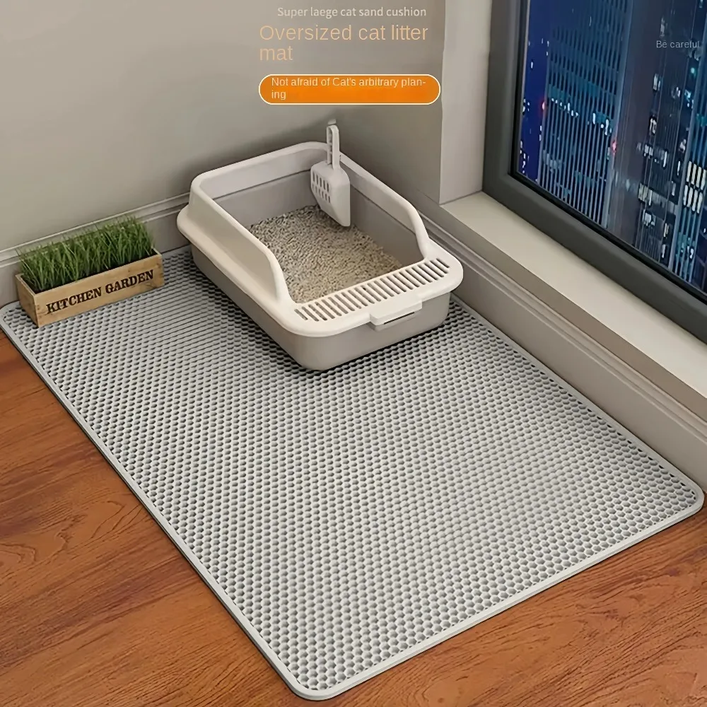 90x60cm Dubbellaagse Kattenbakmat Waterdicht Antislip Wasbaar Zandopvang Huisdierentoiletmat voor de Schoonheid van uw Kat