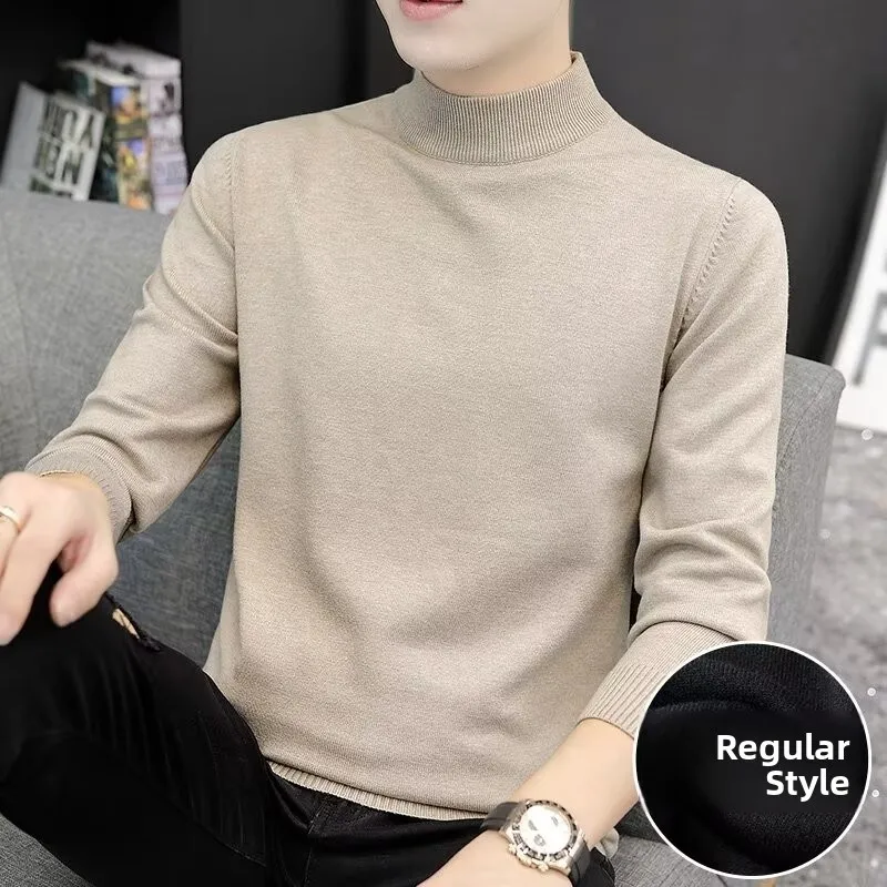 

Men's Slim Fit Long Sve Knit Sweater Thin Semi High Collar Inner Wear Simple Warm Color Base Layer irt for Spring ...