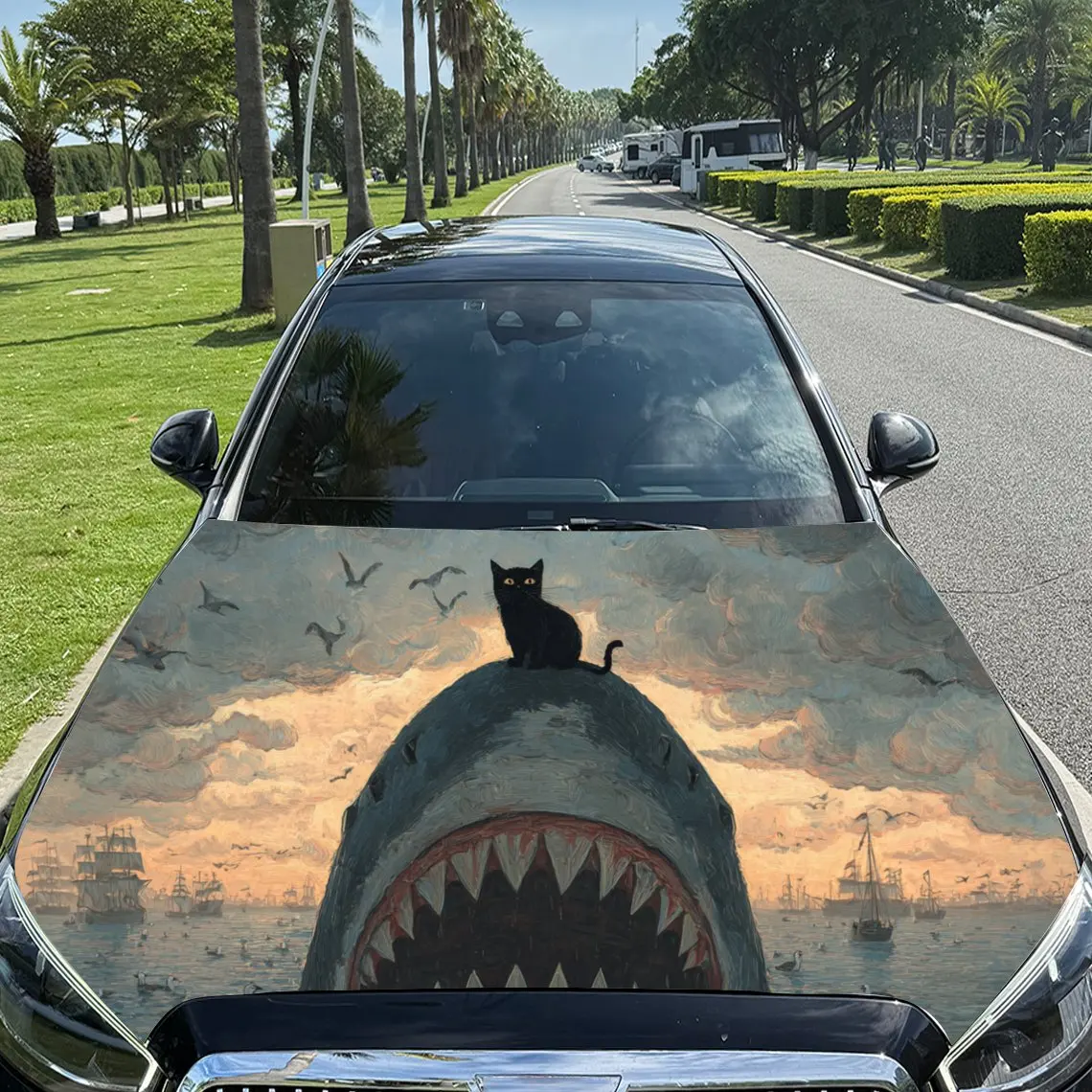 

Menacing Ocean Shark Car Hood Stickers - Self-Adhesive, Waterproof and Durable Vinyl Wrap, Decorate And Protect Your Car - The G