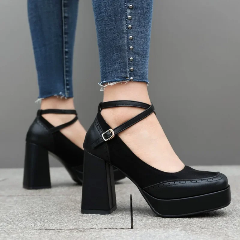 Spring Autumn New styles fashion High heels Women's shoes Shallow Mouth Buckle Simplicity Square head Square heel Women's shoes