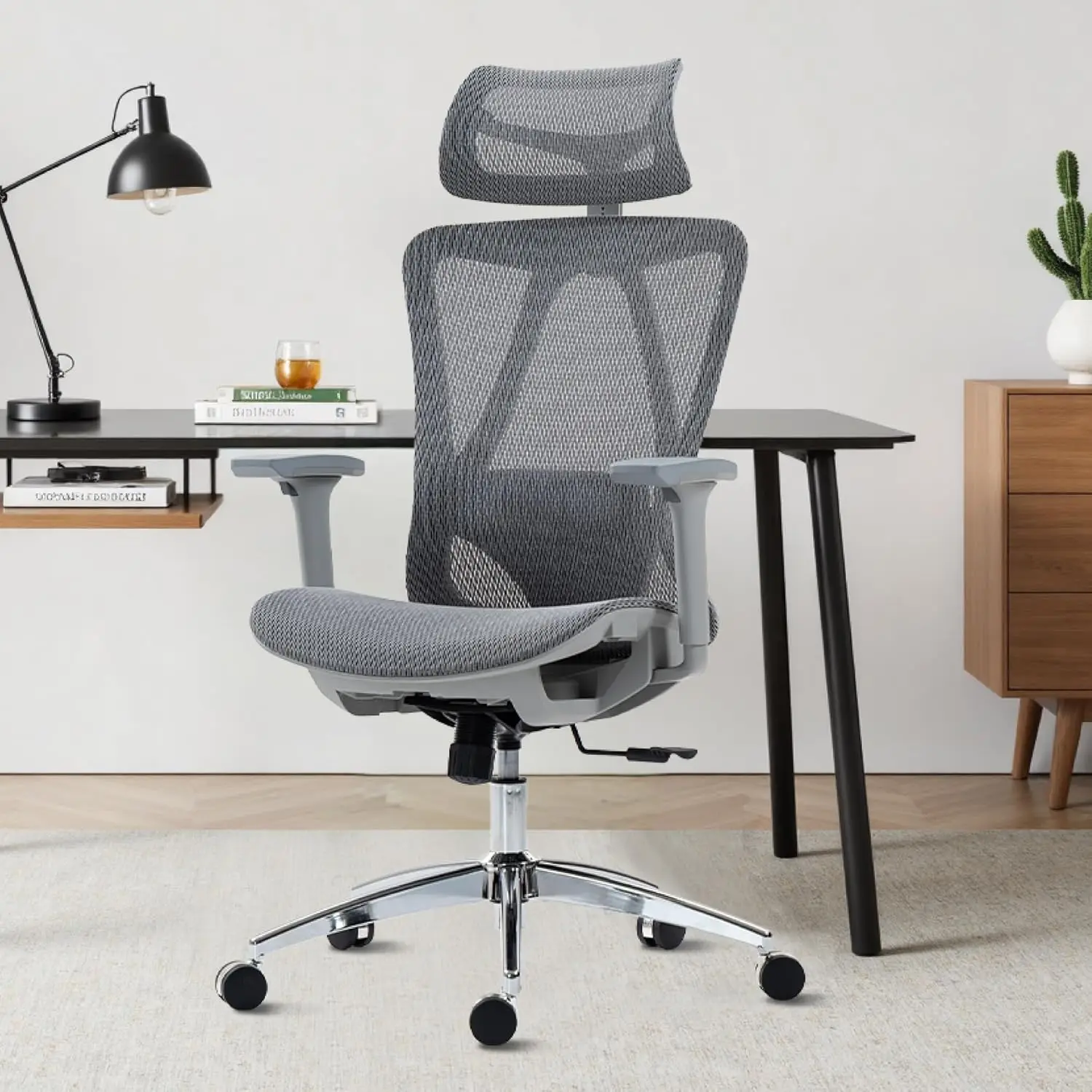 

Ergonomic Mesh Office Chair, High Back Gaming Chair with Lumbar Support, Adjustable Headrest & Armrests (Americana, Grey)