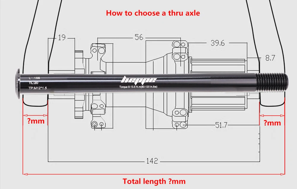 HEPPE MTB Rennrad Steckachse Vorderradgabel Welle Spieße Hinterradnabe Steckachse 12x142/148 12x100/110 Fahrrad Barrel Achse M12xP1,0/1,5 – Detail 14