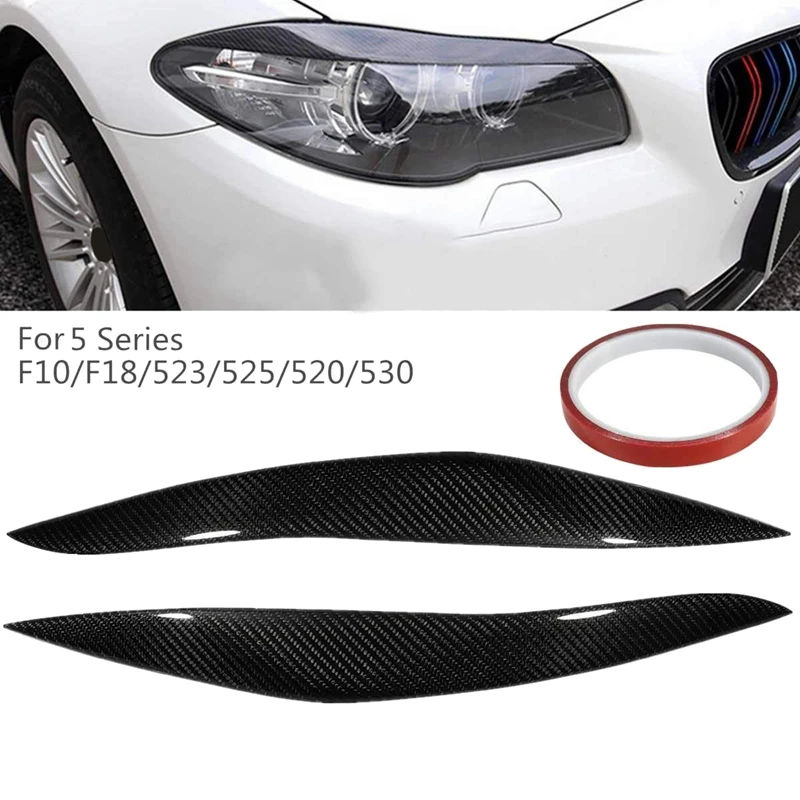 Carbon Fiber Headlights Eyebrow Eyelids Trim Cover Headlamp Sticker For BMW 5 Series F10 F18 520 523 525 10-16