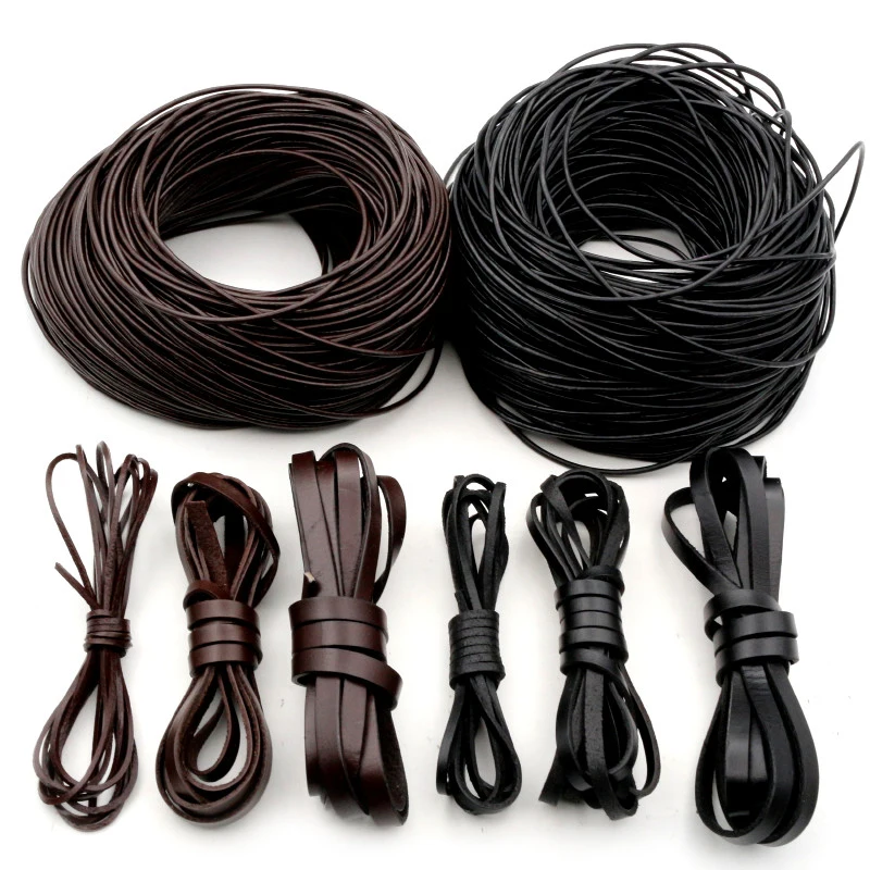 2-5 m/partia 1-8mm prawdziwa skóra bydlęca okrągły/płaskie Strand stringi przewód DIY bransoletka ustalenia liny ciąg do tworzenia biżuterii akcesoria
