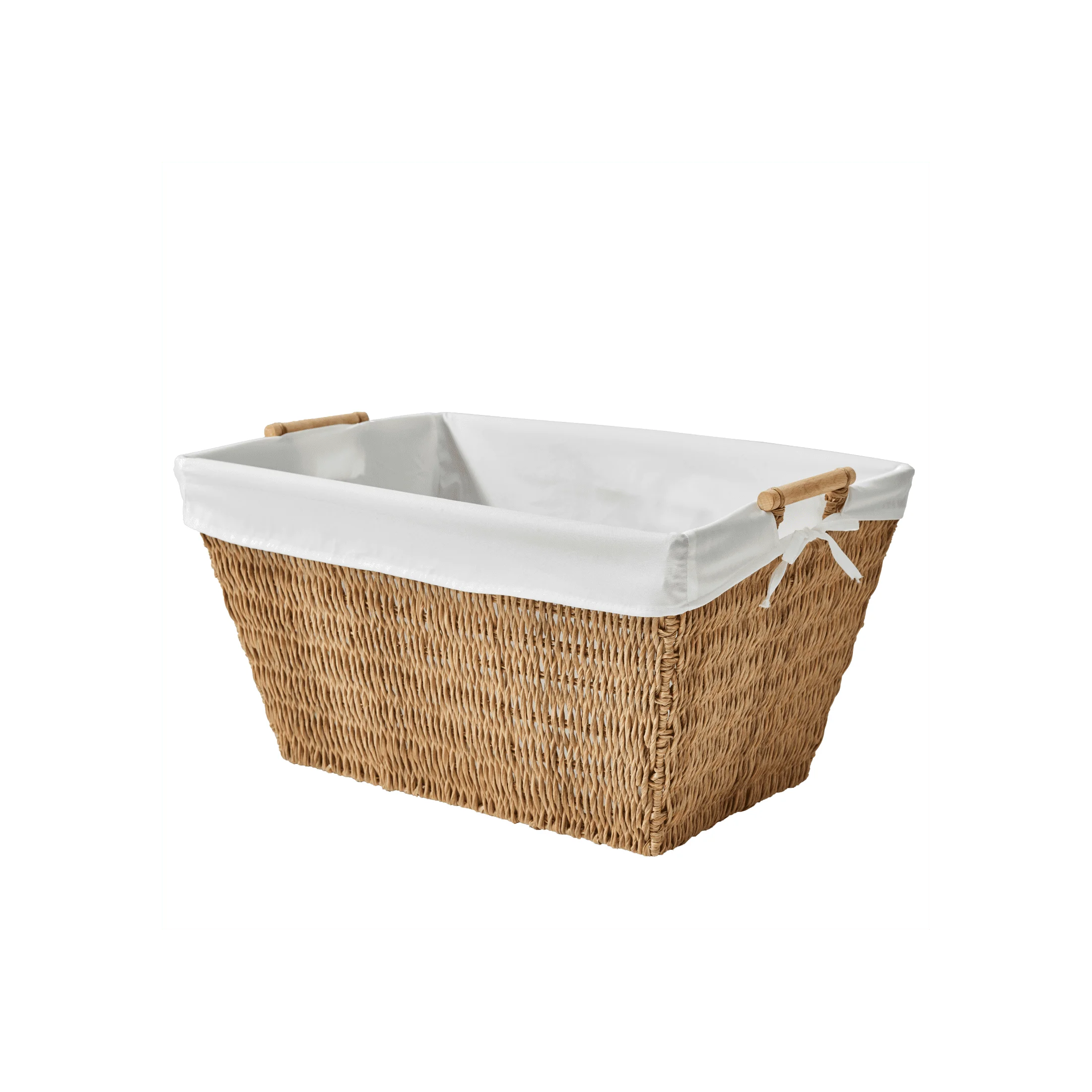 

Resin poly rattan laundry basket (with lining), solid wood handle for easy carrying, stylish design