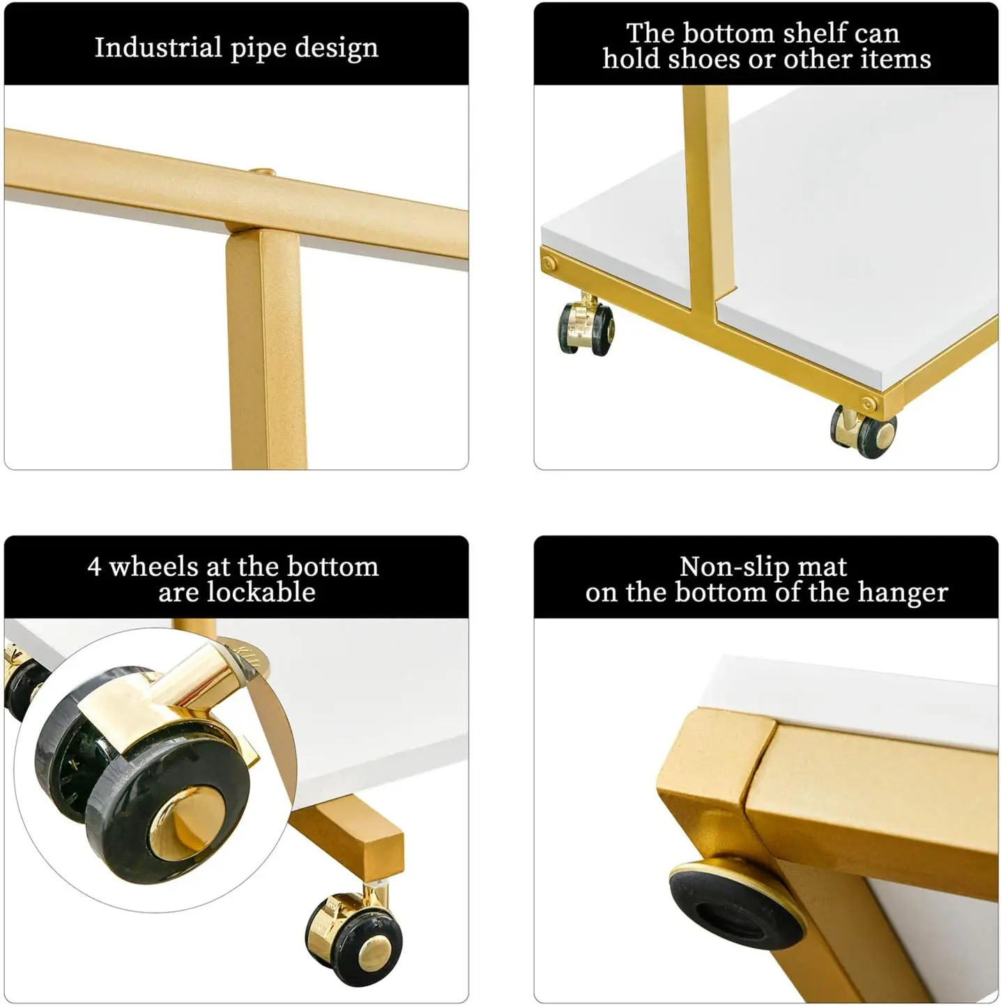 رف ملابس ذهبي حديث مكون من 4 طبقات مع عجلات لتخزين البوتيك #5