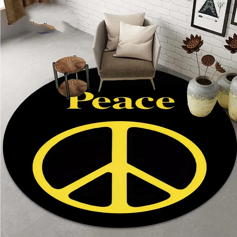 Love Peace Pattern Round Area Rug Hip Hop Style Circle Carpet Teens Bedroom Living Room Chair Mat Fashion Home Decor Floor Mat