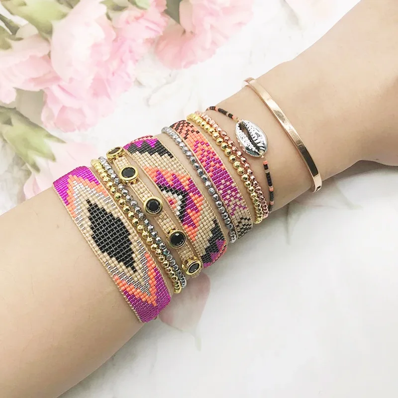 Originality Hand knitting Bohemia Tide Tassel Simple Geometric pattern Miyuki Bracelet set Handmade Zircon Sea shell Bracelet