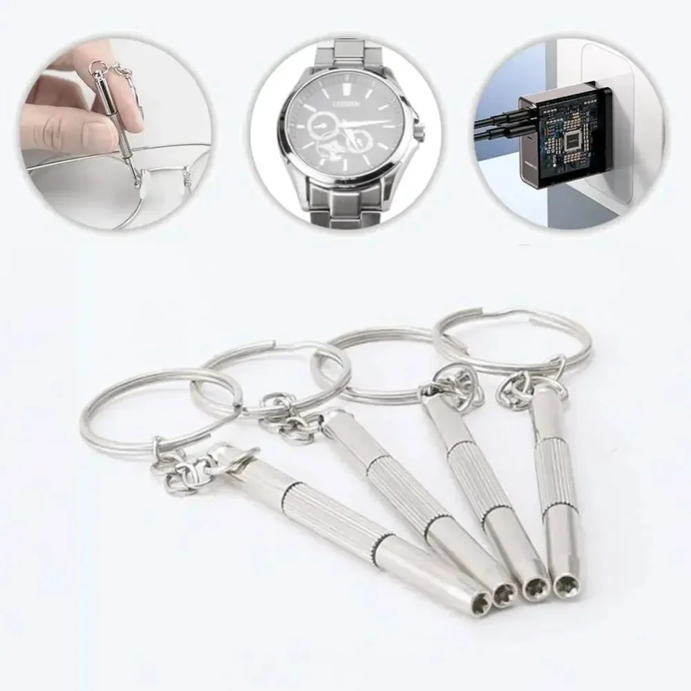 Precision Screwdriver Tools Steel Glasses Screwdriver Eyeglass Screwdriver Watch Repair Kit with Keychain Portable Hand Tools