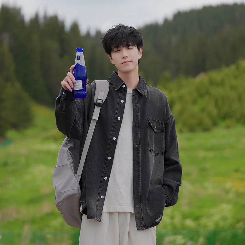 

Мужская джинсовая куртка в стиле ретро, свободного кроя, в рабочем стиле, на пуговицах, с длинными рукавами, модная, весна-осень