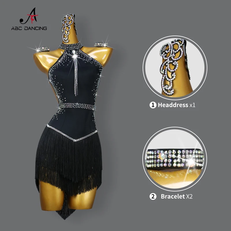 Vestido preto de dança latina para mulheres, roupa de palco, roupa feminina, saia de formatura, roupas de noite, roupa midi feminina, menina do sexo, linha, novo, sexo, 2020