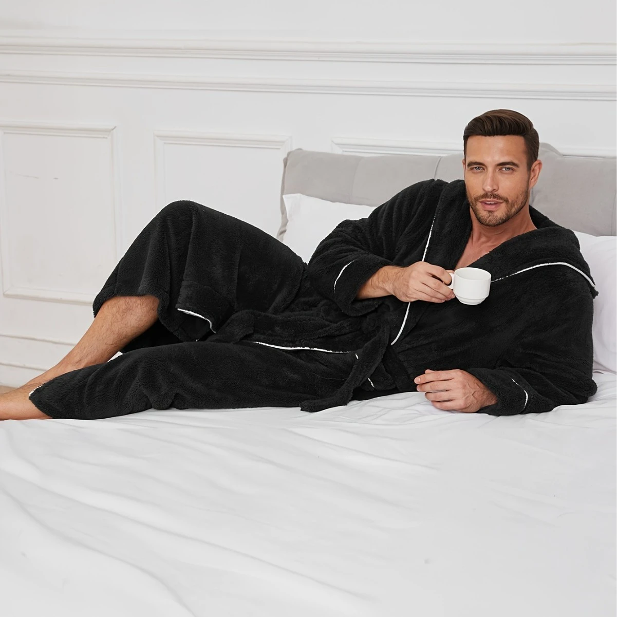 

Autumn Winter New Men's Sleepwear Thicken Flannel Hooded Long Robe Bathrobe Kimno Gown Home Clothes Warm Coral Fleece Loungewear