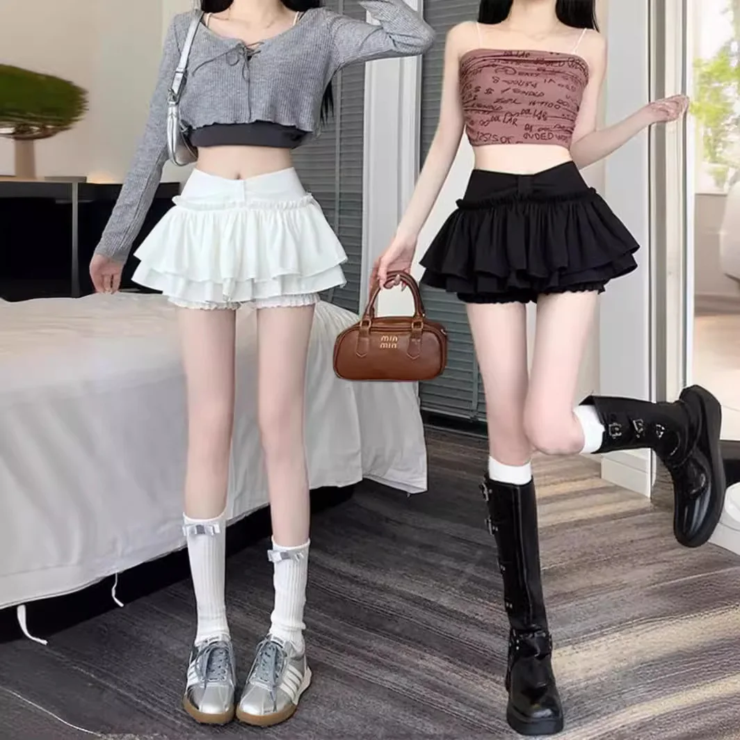 

Ins Summer Short Shirt Women Black Solid Mini Pleated White Skirts High-waisted A-line Fluffy Skirt Fashion Casual Y2k Clothes