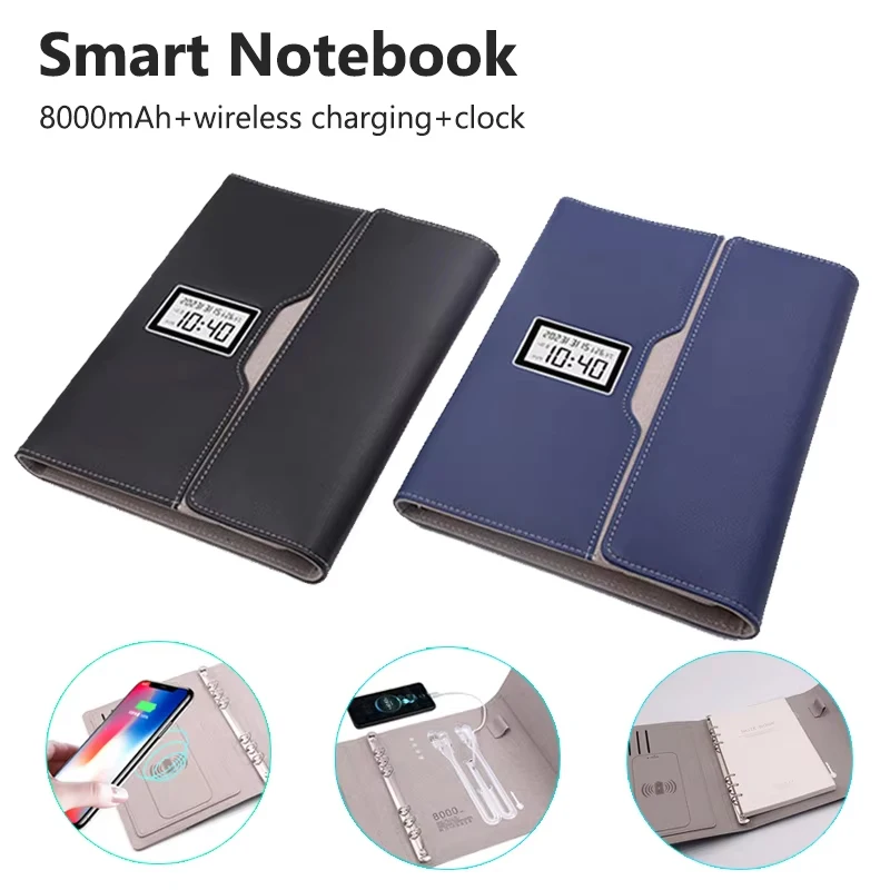 

A5 Smart Notebook Portable Wireless Charger 8000mAh Battery Multifunctional Notebook Wire Charging Time Display Business Notepad