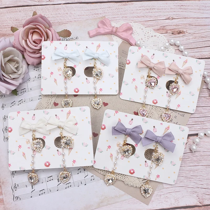 라인 석이있는 로리타 JK 스타일 귀걸이 달콤한 수제 활 진주 체인 여성 귀걸이 귀걸이 925 실버 바늘 클립