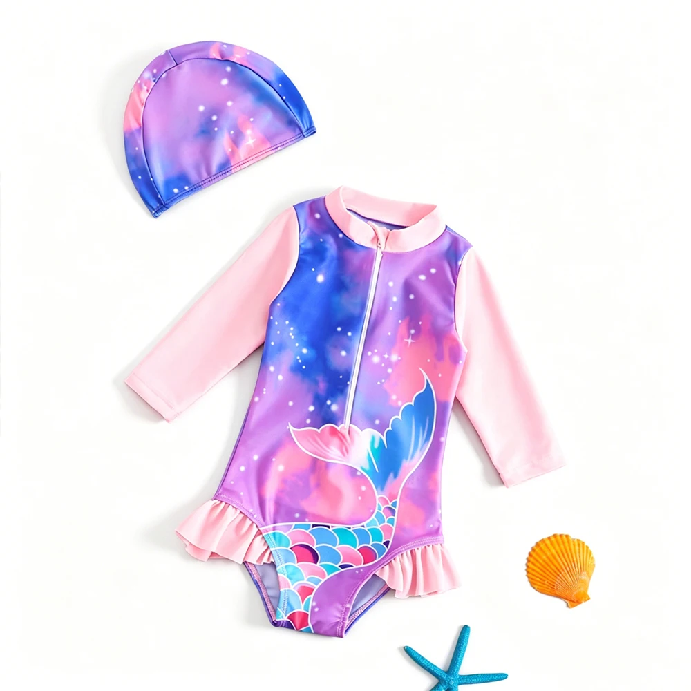 

Girl Swimming Outfit Toddler 1 3 4 5 6 7 Years Cute Girls Swimwear Kids Beach Wear 2 Piece Long Sleeve Sunsafe Children Swimsuit