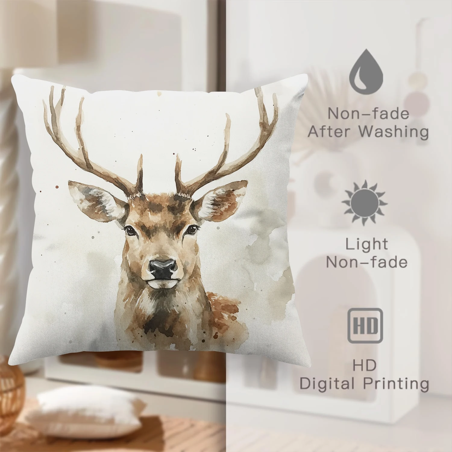 Nordic style living room deer head pillow cover with white background, home and outdoor sofa decoration cushion cover