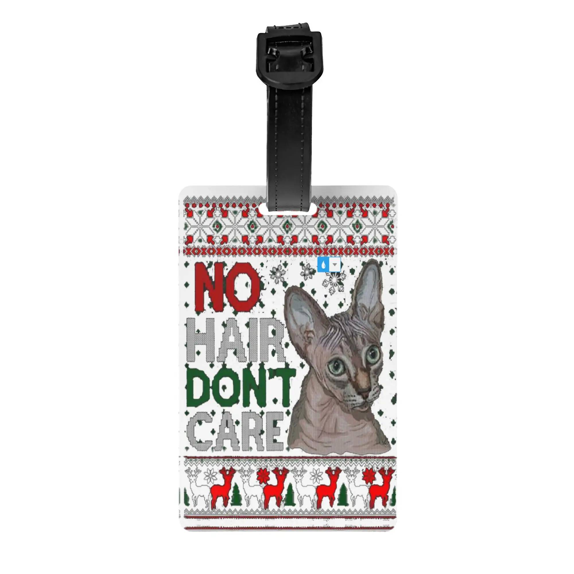 Hairless Cat Ugly Christmas Sweater Sphynx Cat  Luggage Tag  Travel Bag Suitcase Privacy Cover ID Label
