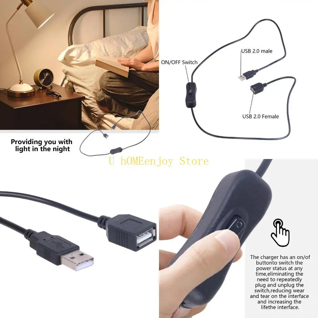 B0KF Convenient USB Male to Female Cable with Power Control USB Extension Cord with On Off Power Switchs for Driving,LED Lamp