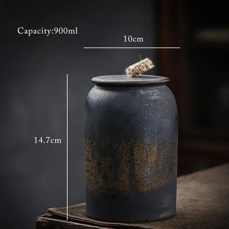 Retro Tea Caddy Vintage Tea Canister Ceramic Airtight Jar Storage Cans Box Tank Container Decorative Jar Sugar Bowl Stoneware