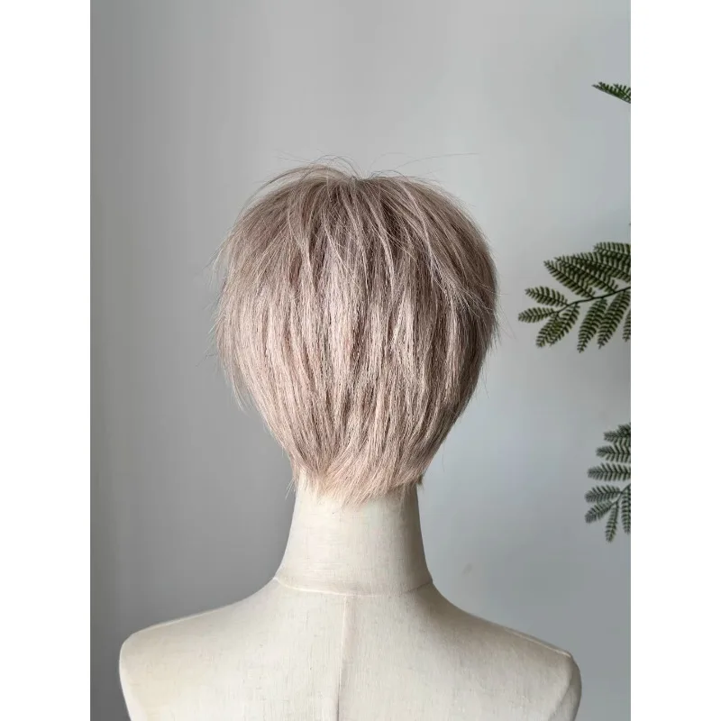 Unisex Short Wig For Cosplay Costumes Synthetic Fiber Wig With Bangs Halloween Party Anime Wig Blonde Grey Black Three Colors view 4