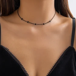 PuRui Gothic Crystal Beads Necklace for Women Minimalist Black Ball Chain Choker Jewelry On The Neck Girls Party Accessories