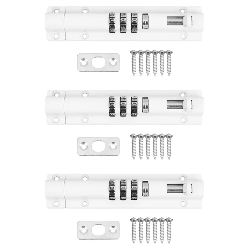 3X Horizontal Horizontal Door Bolt Lock Sliding Combination Code Can Be Reset For Gate Garage Cabinet White