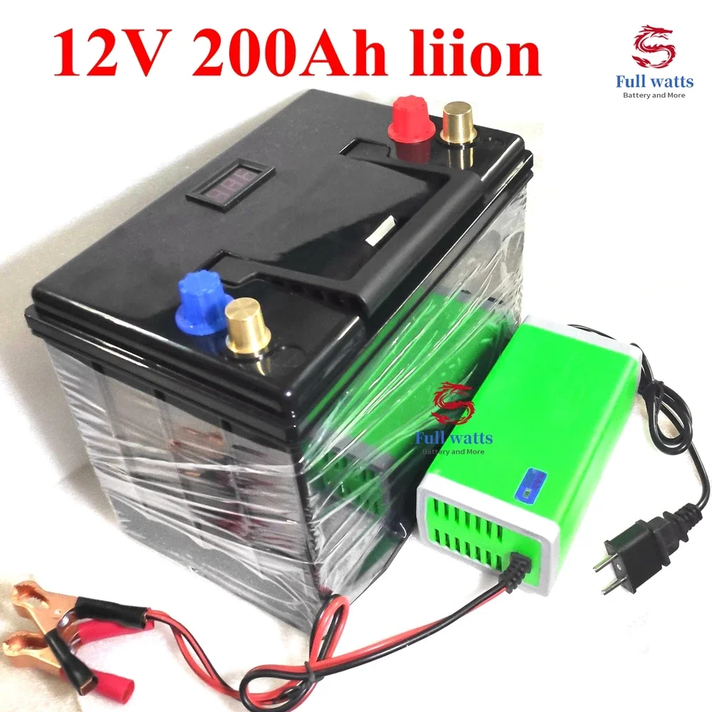 12V 200AH lithium ion battery ABS case with BMS for 1200W inverter Forklift AGV Solar energy storage+10A Charger